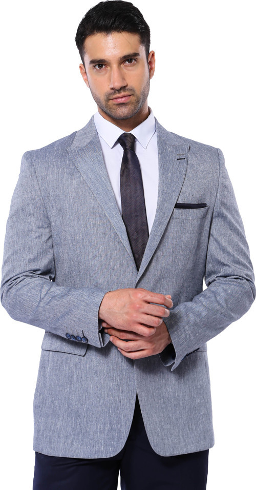 Slim-Fit Sivri Yaka Mavi Ceket