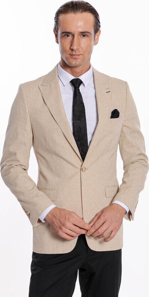 Slim Fit Sivri Yaka Bej Erkek Ceket