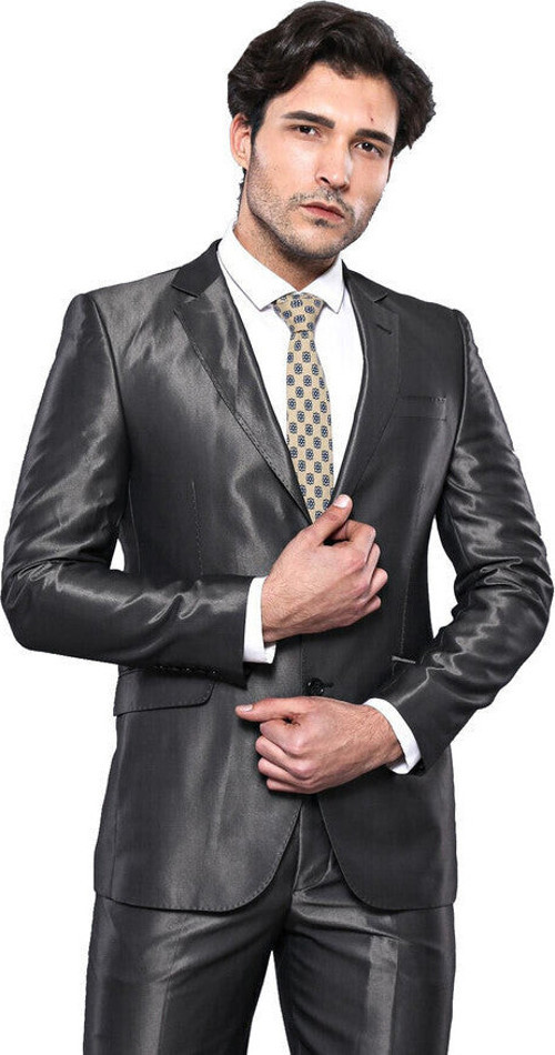 Parlak Füme Slim Fit Takım Elbise