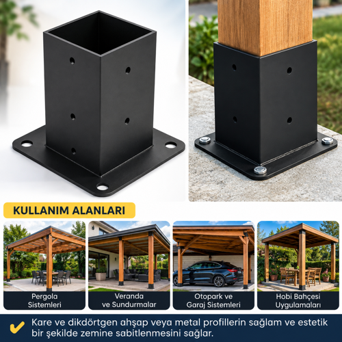 Pergola çardak,sundurma,garaj için zemin bağlantı braketi90x90x2,5 mm profil