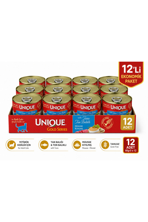 Gold Series Konserve Yaş Kedi Maması (Kıyılmış) Ton Balıklı Tahılsız Konserve Kedi Maması 85 Gr X 12 Adet