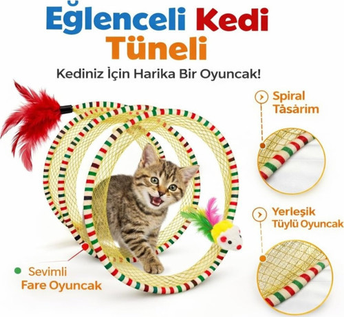 Interaktif Fareli Ve Tüylü Spiral Kedi Tüneli Oyuncak 2