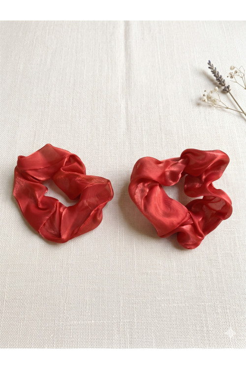 Kadın Lüks Organze Scrunchie Saç Tokası - Parlak Tül Lastikli Topuz Tokası 11cm Simit Toka