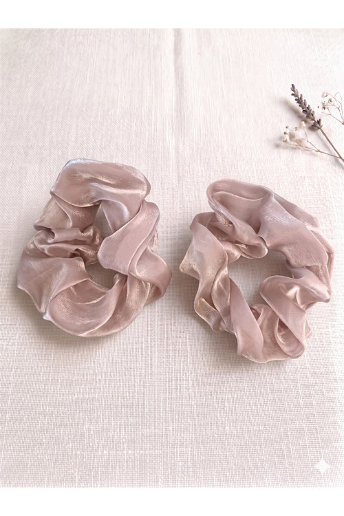 Kadın Lüks Organze Scrunchie Saç Tokası - Parlak Tül Lastikli Topuz Tokası 11cm Simit Toka