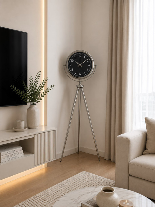 Büro Ev Ofis Dekoru için 150X45CM Krom Metal Royal Tripod Ayaklı Saat
