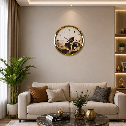 Büro Ev Ofis Dekoru için 40CM Golden Metal Cumhuriyet Işığı Duvar Saati