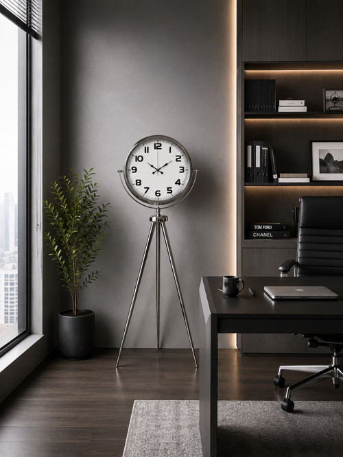 Büro Ev Ofis Dekoru için 150X45CM Silver Antiik Stil Tripod Ayaklı Saat