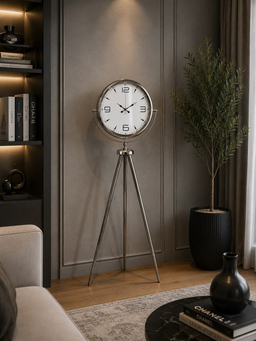 Büro Ev Ofis Dekoru için 150X45CM Krom Metal Legacy Tripod Ayaklı Saat