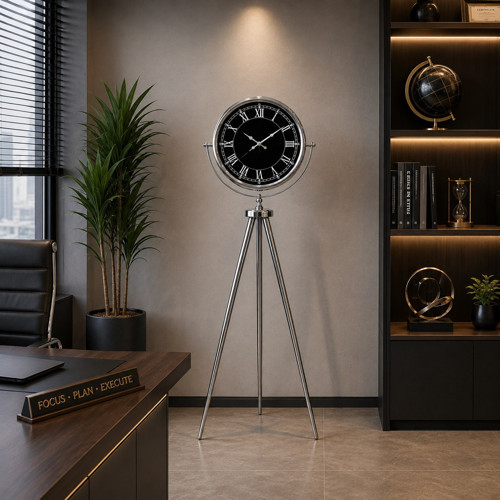Büro Ev Ofis Dekoru için 150X45CM Krom Metal Imperial Tripod Ayaklı Saat