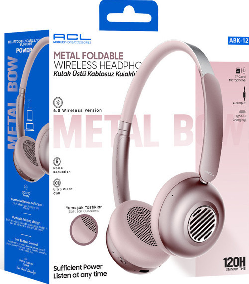 ABK-12 Metal Katlanabilir Bluetooth 6.0 Kulak Üstü Kulaklık – 15 Saat Çalma ve TF Kart Destekli