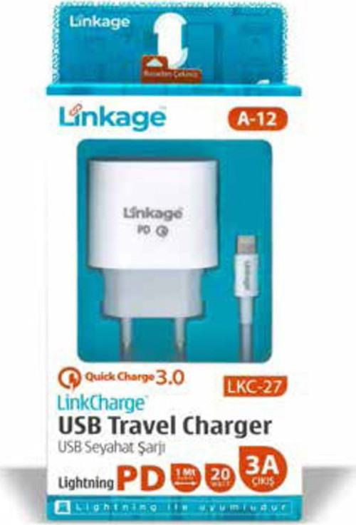 Lkc-27 Pd Çıkışlı 3 Amper 20 Watt Lightning Iphone Şarj Başlığı Ve Data Kablosu