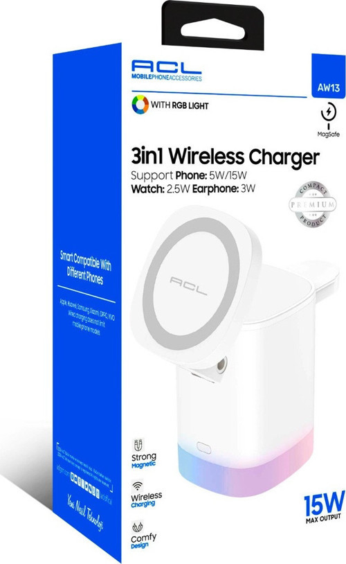 AW13 3In1 15 Watt Kaanabilir Wireless Şarj Standı