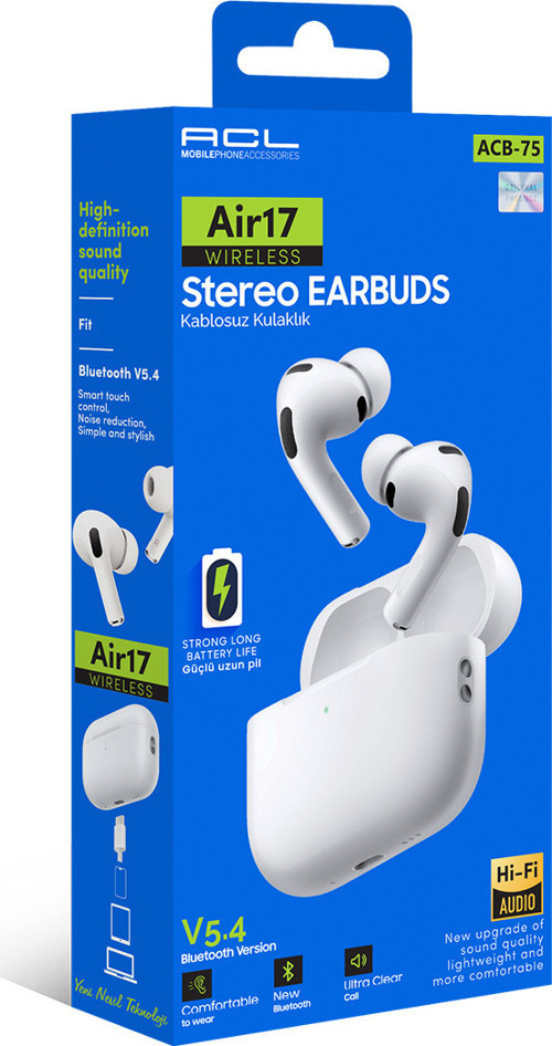 ACB-75 Air17 Serisi Bluetooth 5.4 Dokunmatik Kablosuz Kulaklık – Hi-Fi Ses ve Gürültü Azaltma