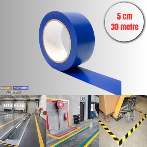 Pvc Yer İşaretleme Bandı 5cmx30m Zemin Bandı Mavi