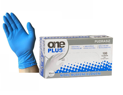 One Plus Nitril Eldiven Pudrasız Large Mavi 100'lü