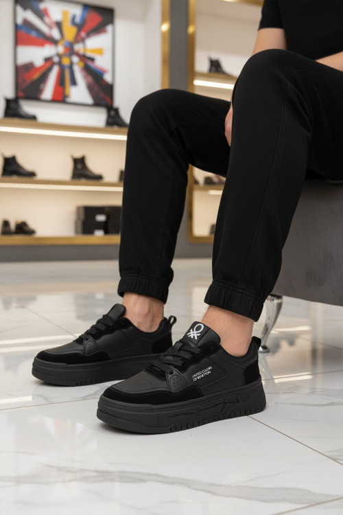 Siyah Bağcıklı Hafif Unisex Spor Ayakkabı BNI-10281 G