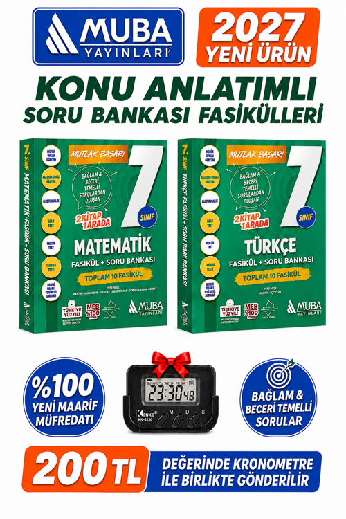 2027 7.Sınıf Matematik-Türkçe %100 Yeni Müfredat Konu Anlatımlı Etkinlikli Bağlam Temelli Soru Fasikül Seti+Kronometre