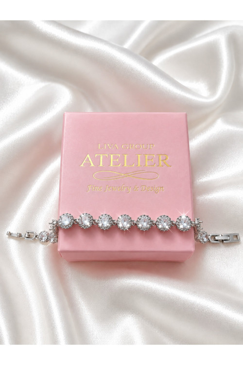 Silver Vip Zirkon Taşlı Gümüş Kaplama Kadın Bileklik 19Cm
