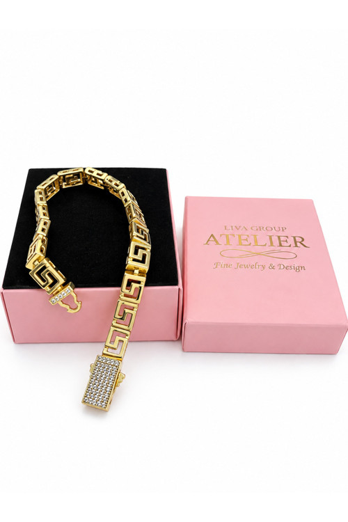 Altın Kaplama Kalın Zincir Zirkon Taşlı Kilitli Gurmet Model Bileklik 20Cm Premium Kalite