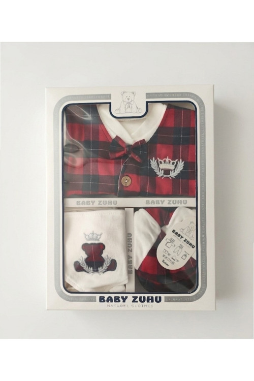 Baby Zuhu 0-3 Ay Özel Kutulu 5'Li Bebek Takımı – Taçlı Ayı Serisi
