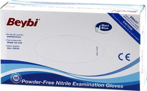 Beybi Pudrasız Mavi Nitril L Beden Muayene Eldiveni 100'Lü