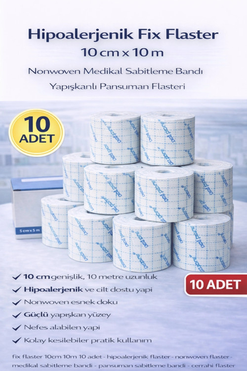 Buğz Hipoalerjenik Fix Flaster 10 Cm X 10 M 10 Adet Nonwoven Sabitleme Bandı Yapışkanlı Pansuman Fla