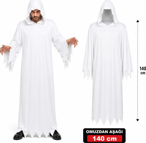 Yetişkin Beyaz Kapüşonlu Cellat Hayalet Kostümü 140 cm