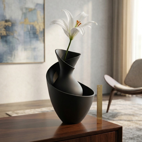 Modern Tasarım Siyah Dekoratif Vazo - Çağdaş Sanat Konseptli Dekoratif Minimalist ve Şık - 20 cm Siyah
