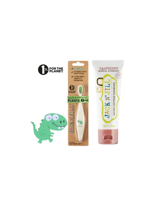 Jack N' Jill Bebek Diş Macunu ve Dino Diş Fırçası Seti 50 g Ahududu Aromalı Organik İçerik
