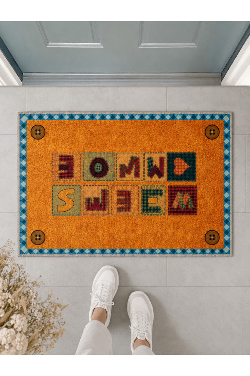 Home Sweet Home Kırkyama Desenli Kapı Önü Paspası 40x60 cm - Dijital Baskılı Yıkanabilir Kaymaz Taban Paspas