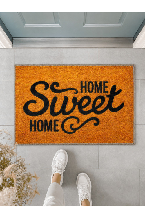 Tipografik Home Sweet Home Kapı Önü Paspası 40x60 cm - Yıkanabilir Kaymaz Taban Paspas
