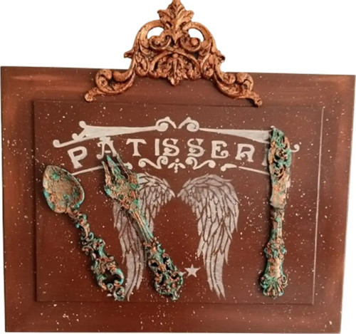 El Yapımı 'Patisserie' Temalı Seramik/Ahşap Mutfak Panosu
