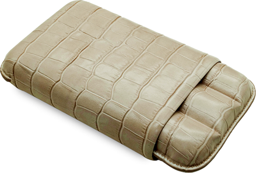 Gerçek Deri El Yapımı Puro Kılıfı Üçlü (60 Ring) Croco Piedra