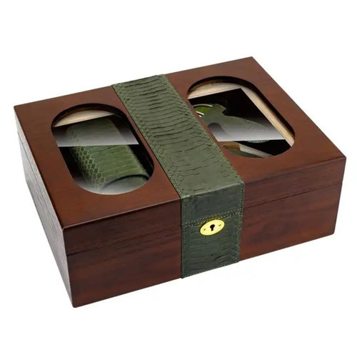 Camlı Yılan Deri Ahşap Humidor Puro Kutusu Çakmak-Kesici-Kılıf Set