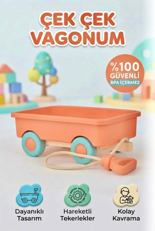 Minik Kaşifler İçin Güvenli Eğitici ve Çok Yönlü 38 CM Oyuncak Çek Çek Vagon