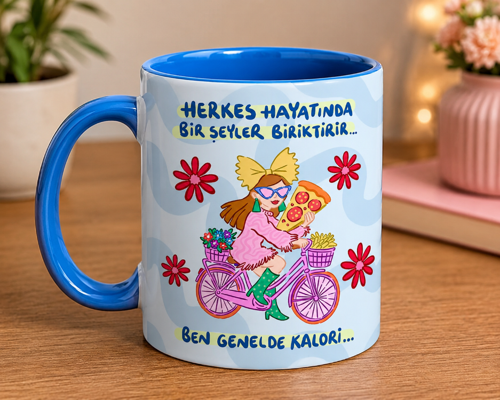 Ben Genelde Kalori Biriktiririm Temalı Mavi Kupa Bardak