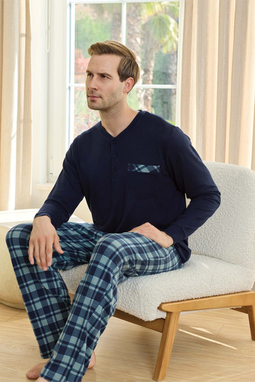 Erkek Aras Kışlık Termal Rahat Lacivert Pijama Takımı 0751