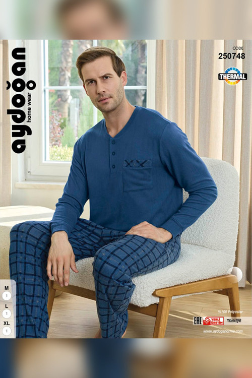 Erkek Aras Kışlık Termal Rahat Petrol Pijama Takımı 0748