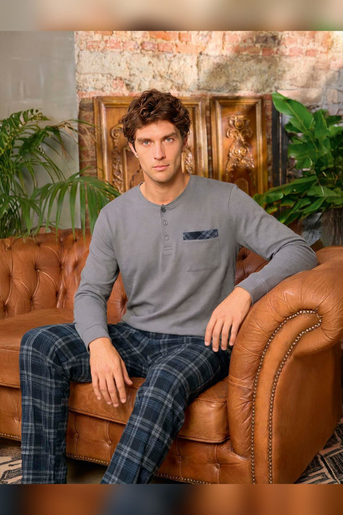 Erkek Aras Kışlık Termal Rahat Gri Pijama Takımı 0624