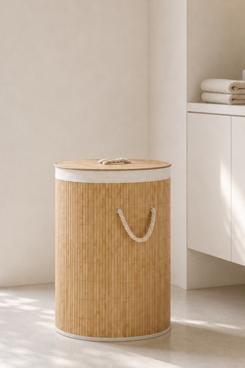 Bambu Oval Kirli Çamaşır Sepeti Katlanabilir Bambu Kirli Çamaşır Oyuncak Çok Amaçlı Sepet