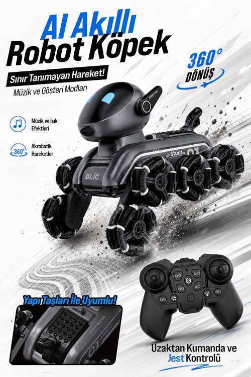 BLIC BRB3 AI Robot Dog Akıllı Robot Köpek – 2.4GHz Uzaktan Kumandalı, 360° Omni Tekerlekli, Drift ve