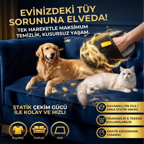 ® Evcil Hayvan Tüy Temizleme Eldiveni, Statik Mikro Tüy Toplayıcı Kedi Köpek Tüyü için Koltuk,