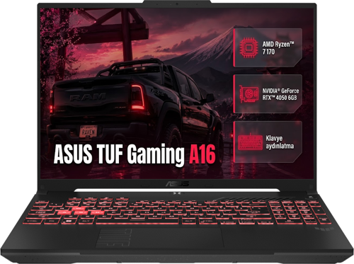 TUF Gaming A16 Ryzen 7 170 64GB 1TB SSD 6 GB RTX4050 16" W11P Gaming Laptop FA607NUQ-RL049 011