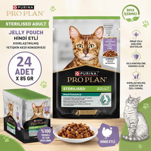 Jelly Pouch Hindi Etli Kısırlaştırılmış Yetişkin Kedi Konservesi 85 gr 24lü SET