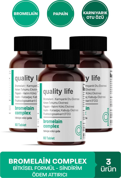 3 Kutu Bromelain Complex 180 Tablet Bromalain Hapı Ananas İçeren Bitkisel Form Tablet