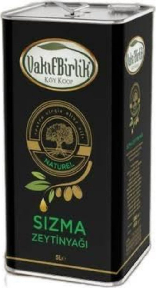 VakıfBirlik Siyah Natürel Soğuk Sıkım Sızma Erken Hasat 0,3 Asit 5L (4800Gr) Zeytinyağı