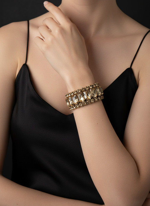 Accessories Kadın Altın Renk Bej Taşlı Üçlü Bileklik Seti