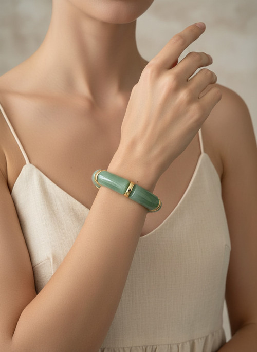 Accessories Kadın Gold Renk Mint Yeşili Mermer Desenli Kalın Bileklik