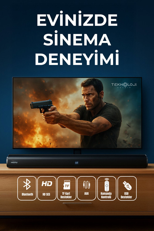 Hp-Tv05 Soundbar Kablosuz Ev Sinema Sistemi Stereo Hd Ses Kalitesi 80W Led Ekranlı