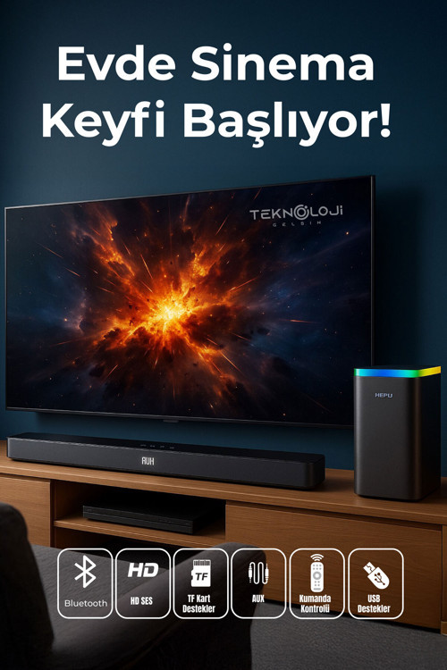 Hp-Tv06 Soundbar Kablosuz Ev Sinema Sistemi Stereo Hd Ses Kalitesi 100 Watt Amfi 80 Watt Soundbar Bt